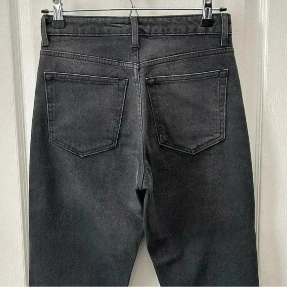 Topshop Straight Leg Jeans High Rise Popper Front Cropped Raw Hem Black Size 26 - Picture 6 of 16